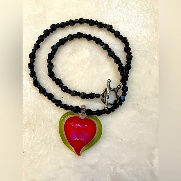 Fused Glass Dichroic Heart Necklace Toggle Clasp - Picture 1 of 5
